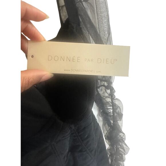 Donnée Par Dieu Women's Sheer Sleeve Ruched Mini Dress Black Elegant Partywear M - Picture 13 of 16